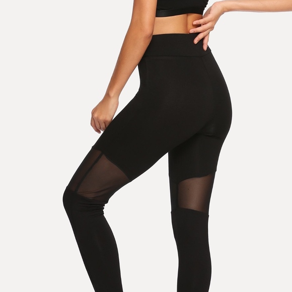 New! Black Mesh Insert High Waist Leggings - Picture 4 of 8